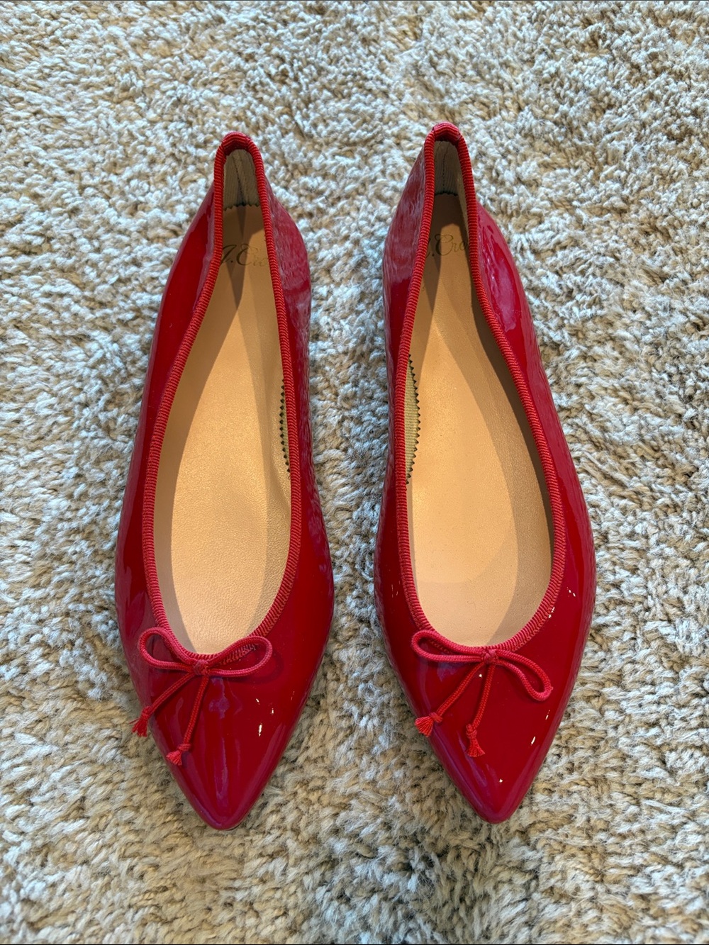 J. Crew Red Pointed Patent Ballet Flats
